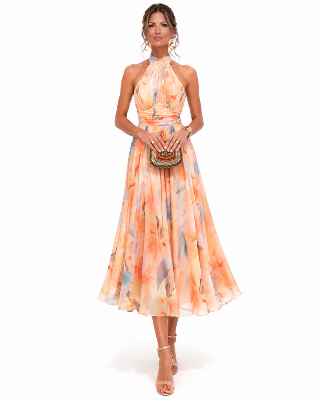 Aurora | Robe à décolleté Halter et Imprimé Aquarelle