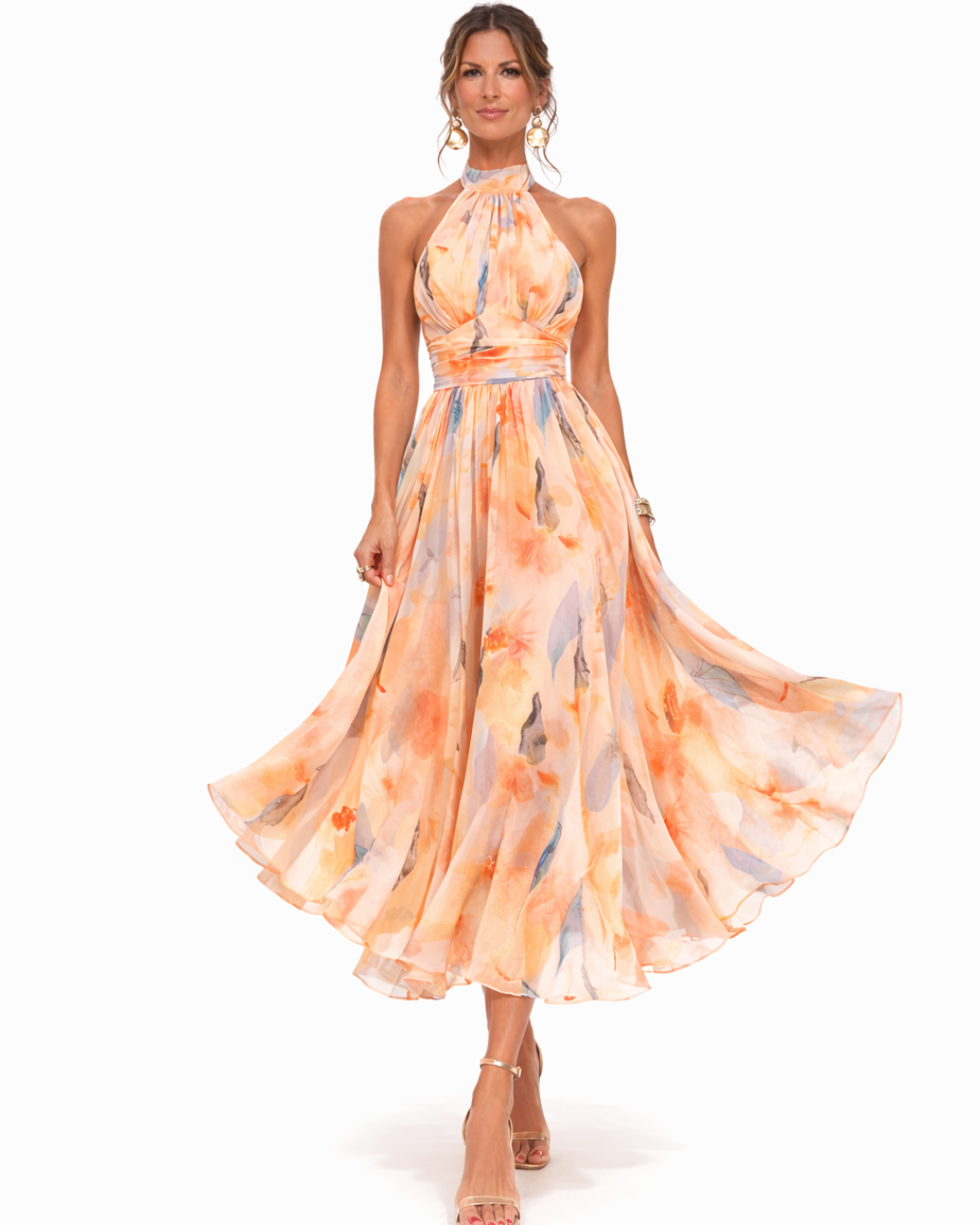 Aurora | Robe à décolleté Halter et Imprimé Aquarelle
