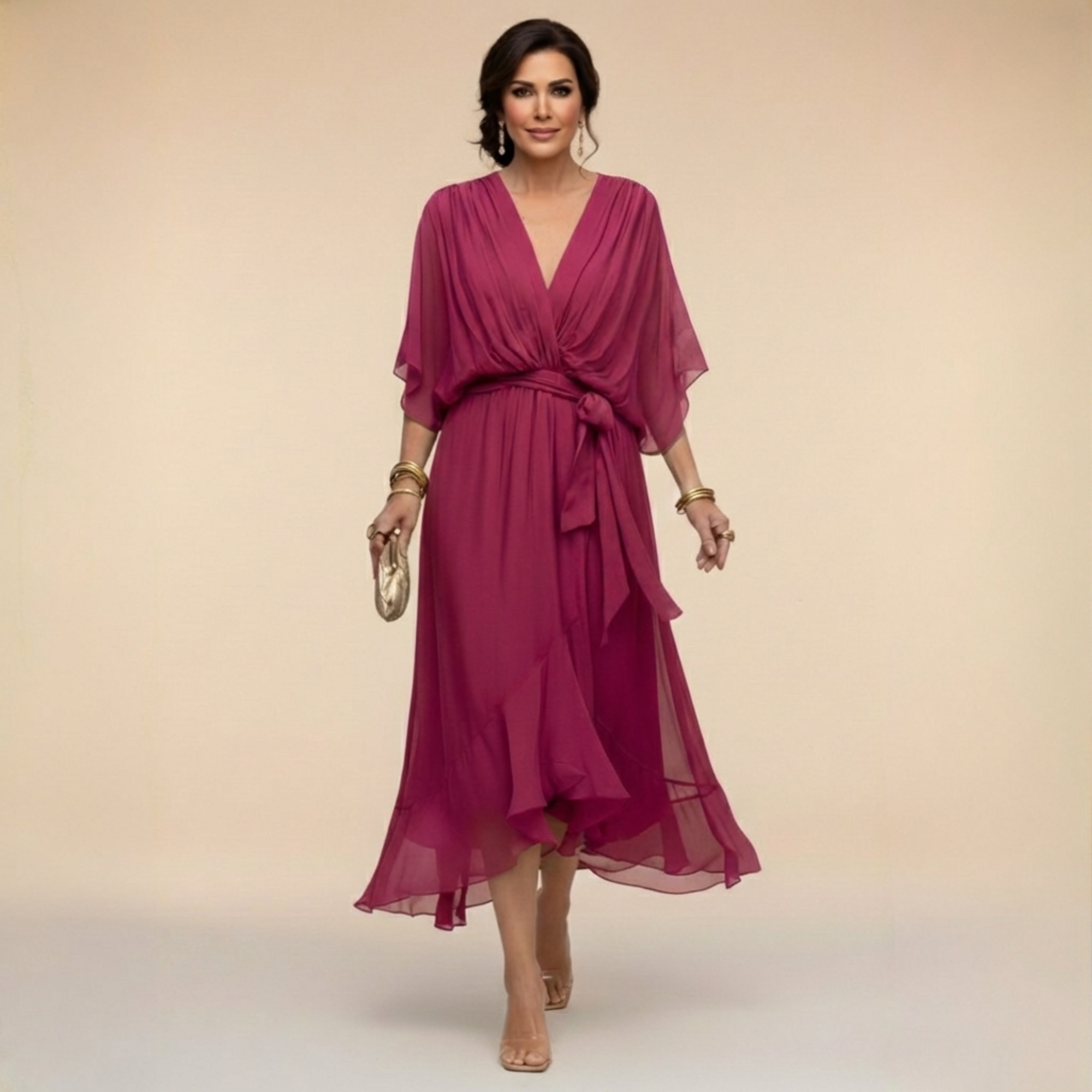 MARTA™ | ROBE EN CHIFFON AVEC COL EN V