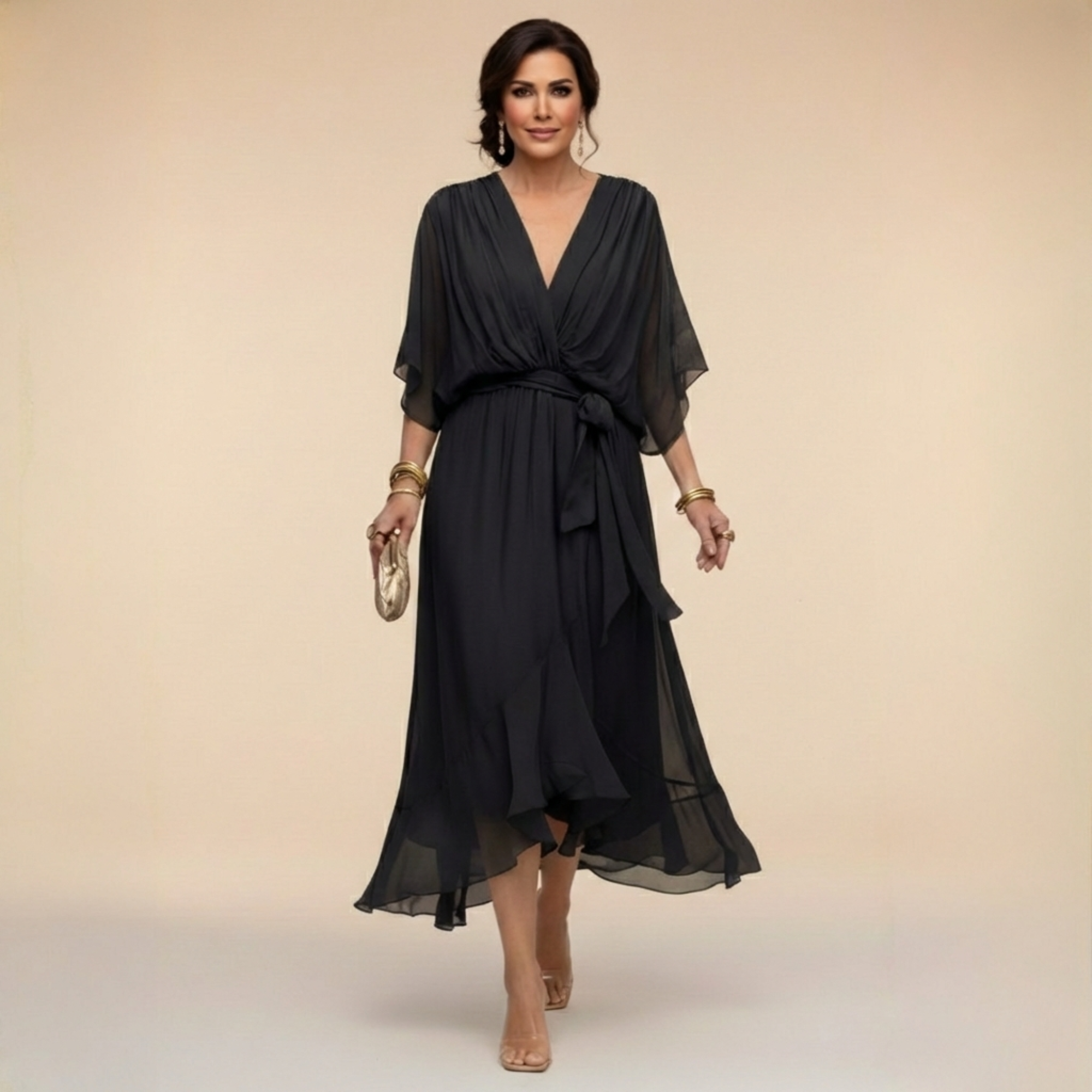 MARTA™ | ROBE EN CHIFFON AVEC COL EN V