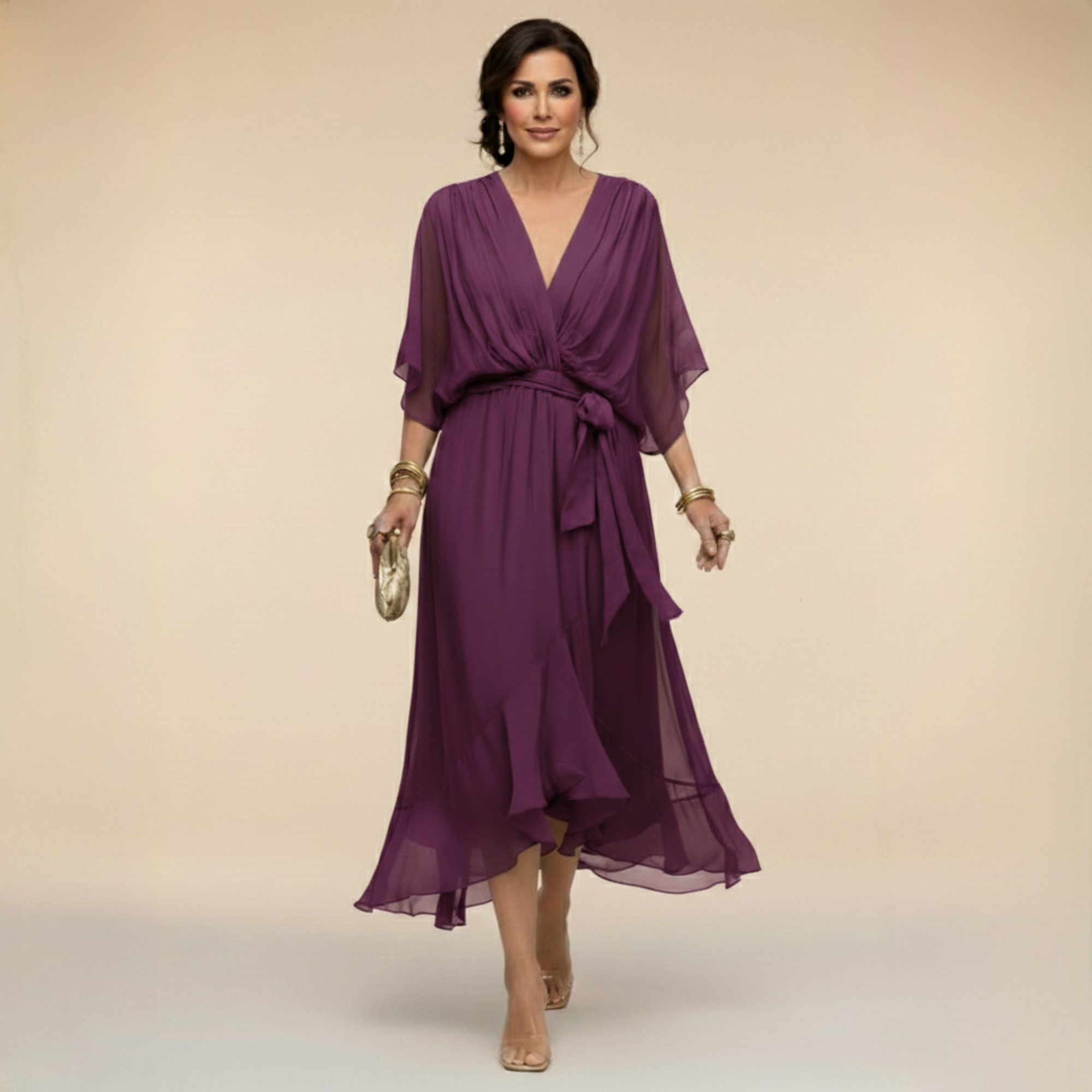 MARTA™ | ROBE EN CHIFFON AVEC COL EN V