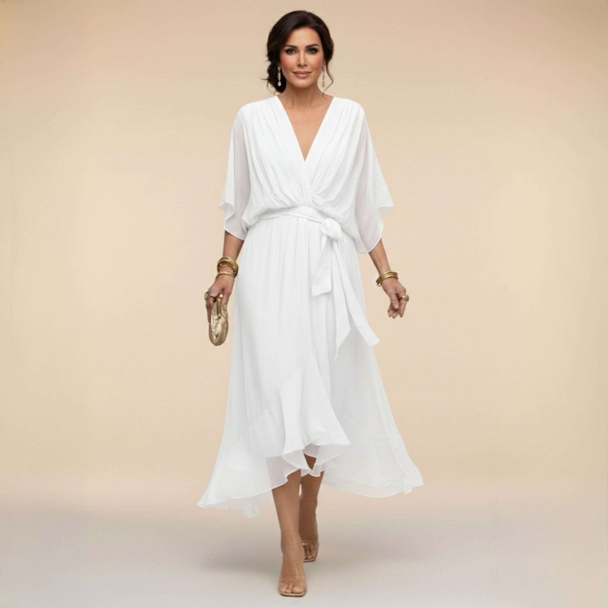 MARTA™ | ROBE EN CHIFFON AVEC COL EN V