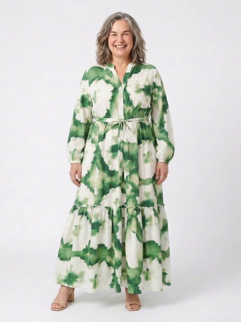 Sabine | Robe Maxi à Manches Longues avec Ceinture et Volants