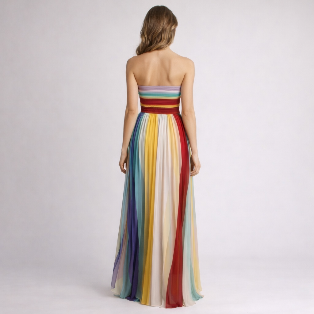 Éléonore | Robe Longue Élégante aux Rayures Multicolores