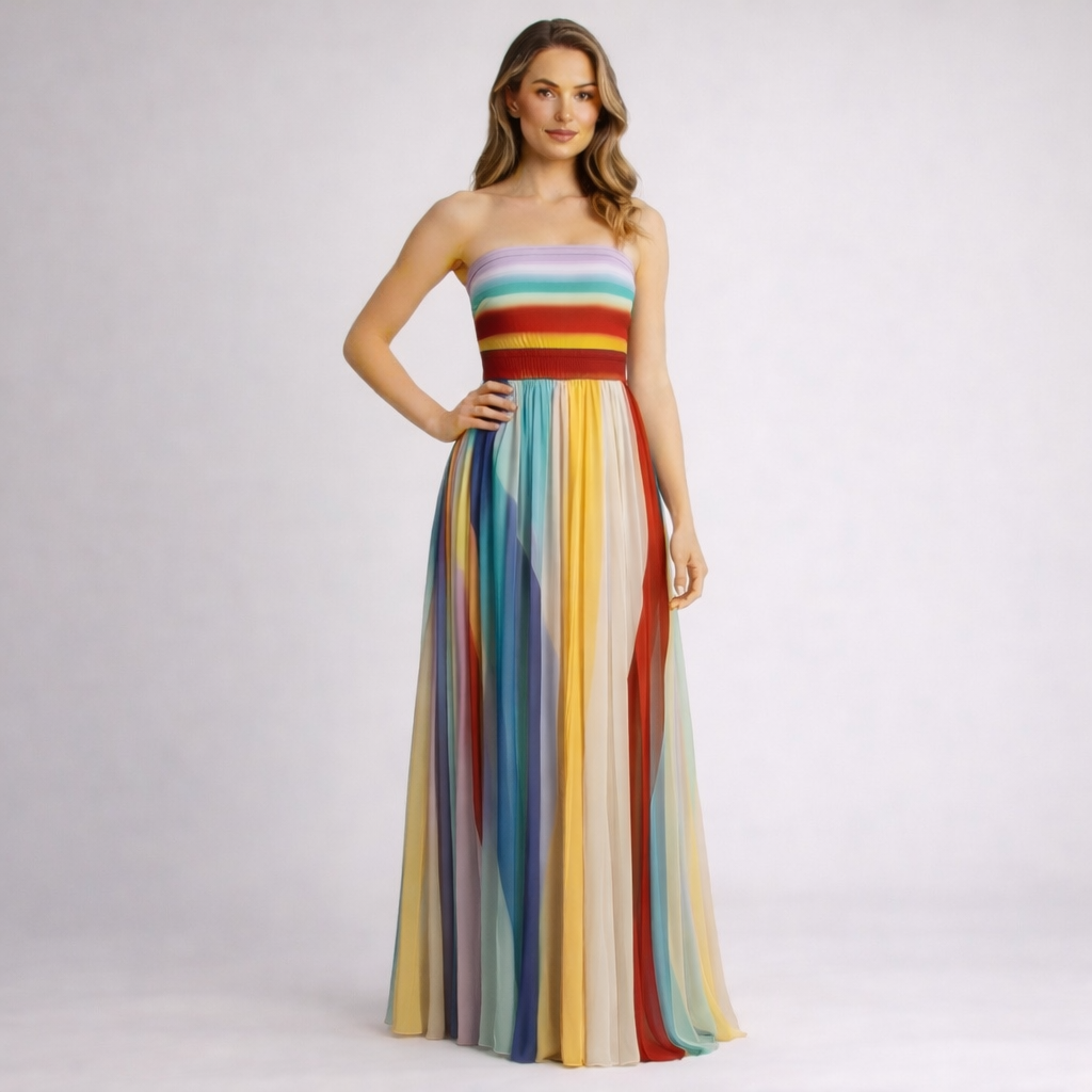 Éléonore | Robe Longue Élégante aux Rayures Multicolores