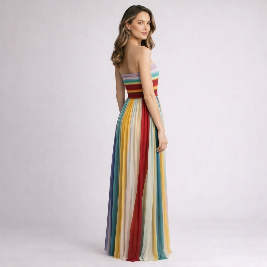 Éléonore | Robe Longue Élégante aux Rayures Multicolores