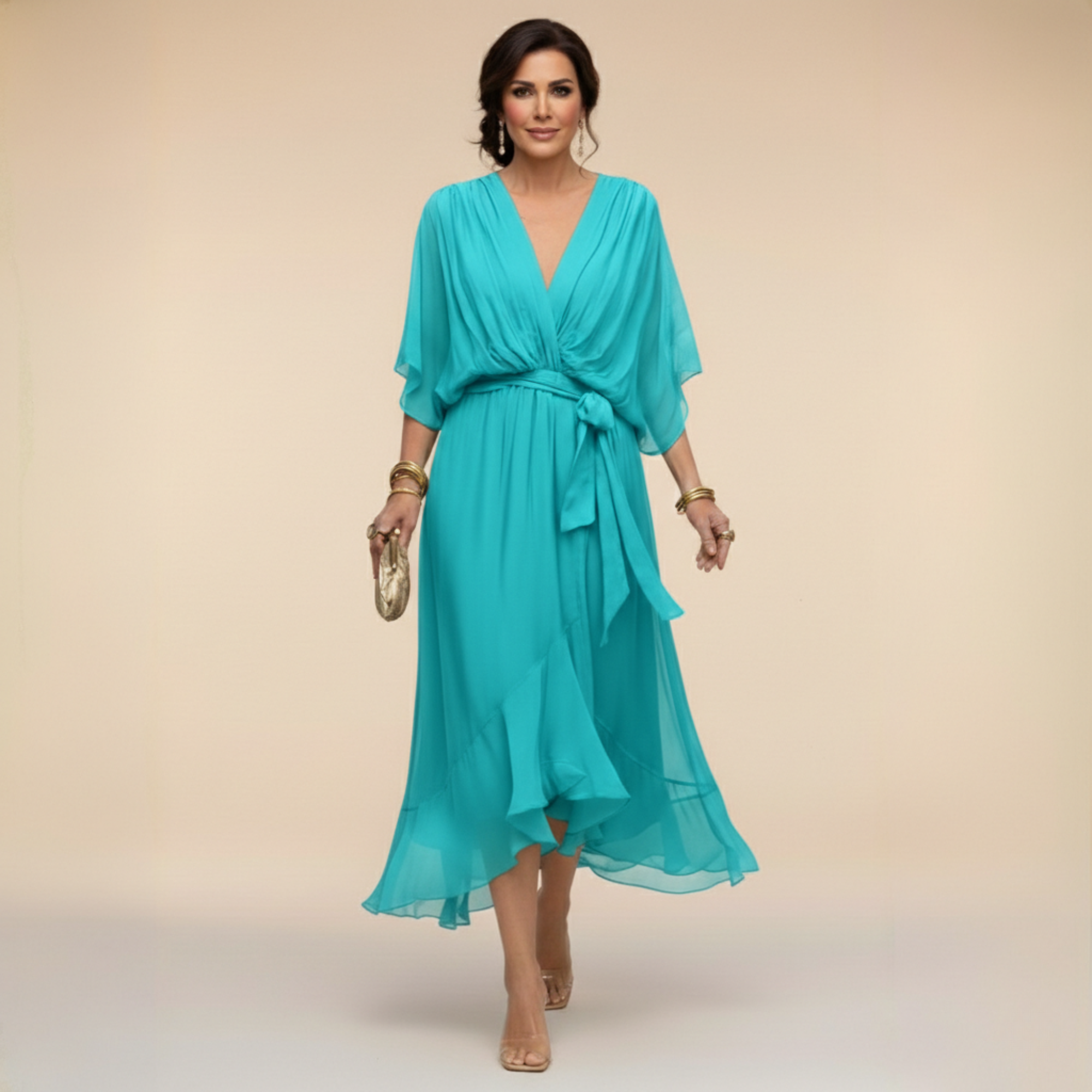 MARTA™ | ROBE EN CHIFFON AVEC COL EN V