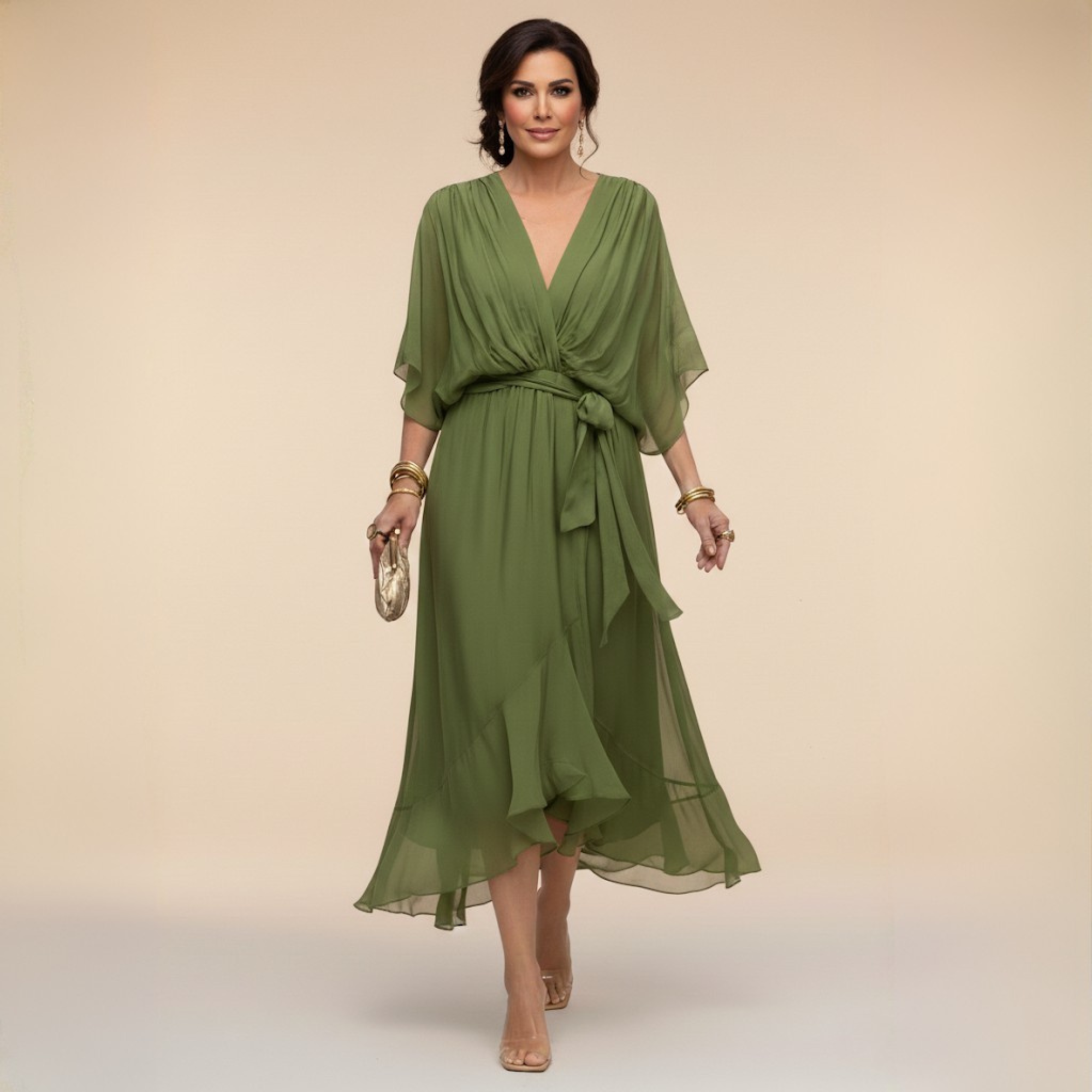 MARTA™ | ROBE EN CHIFFON AVEC COL EN V