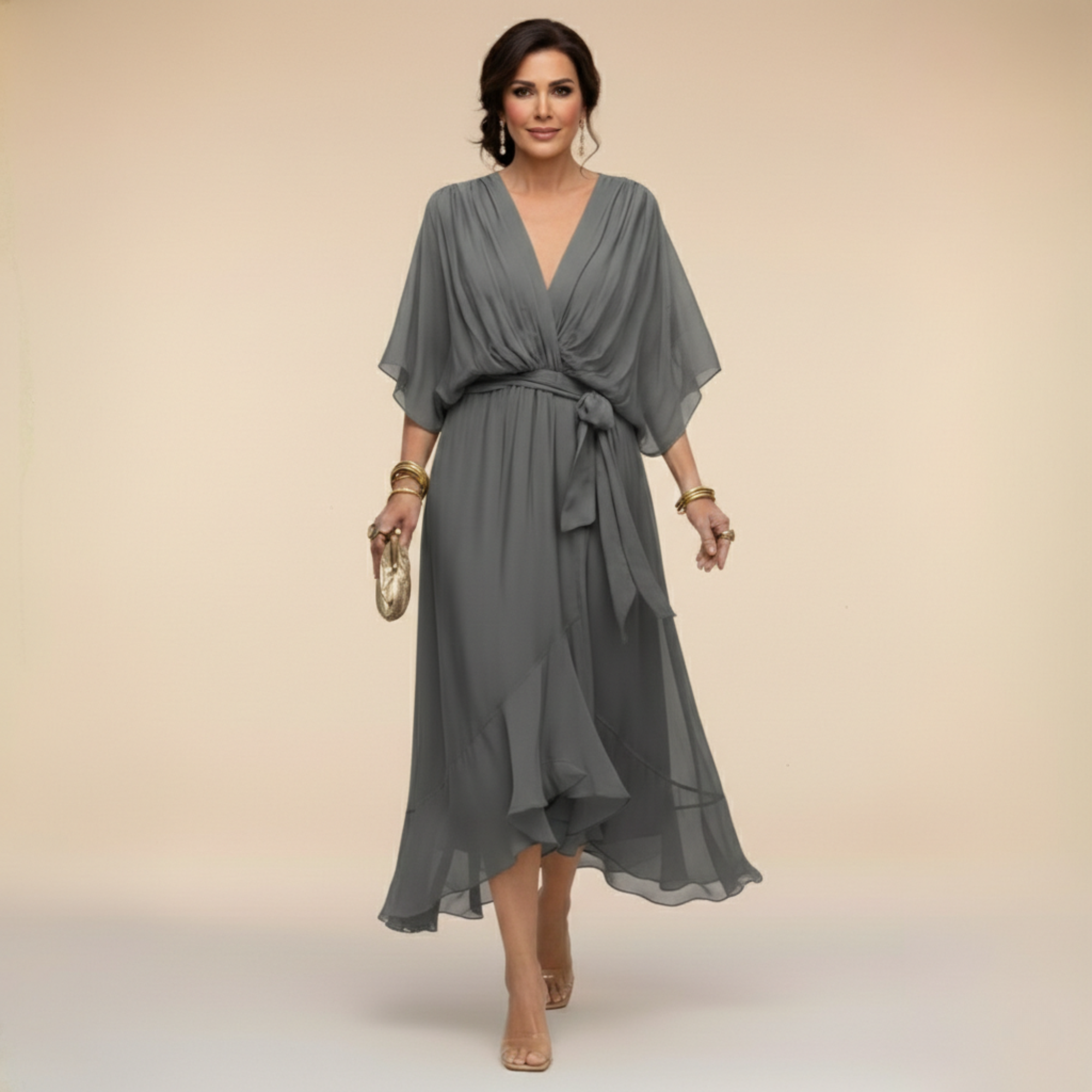 MARTA™ | ROBE EN CHIFFON AVEC COL EN V