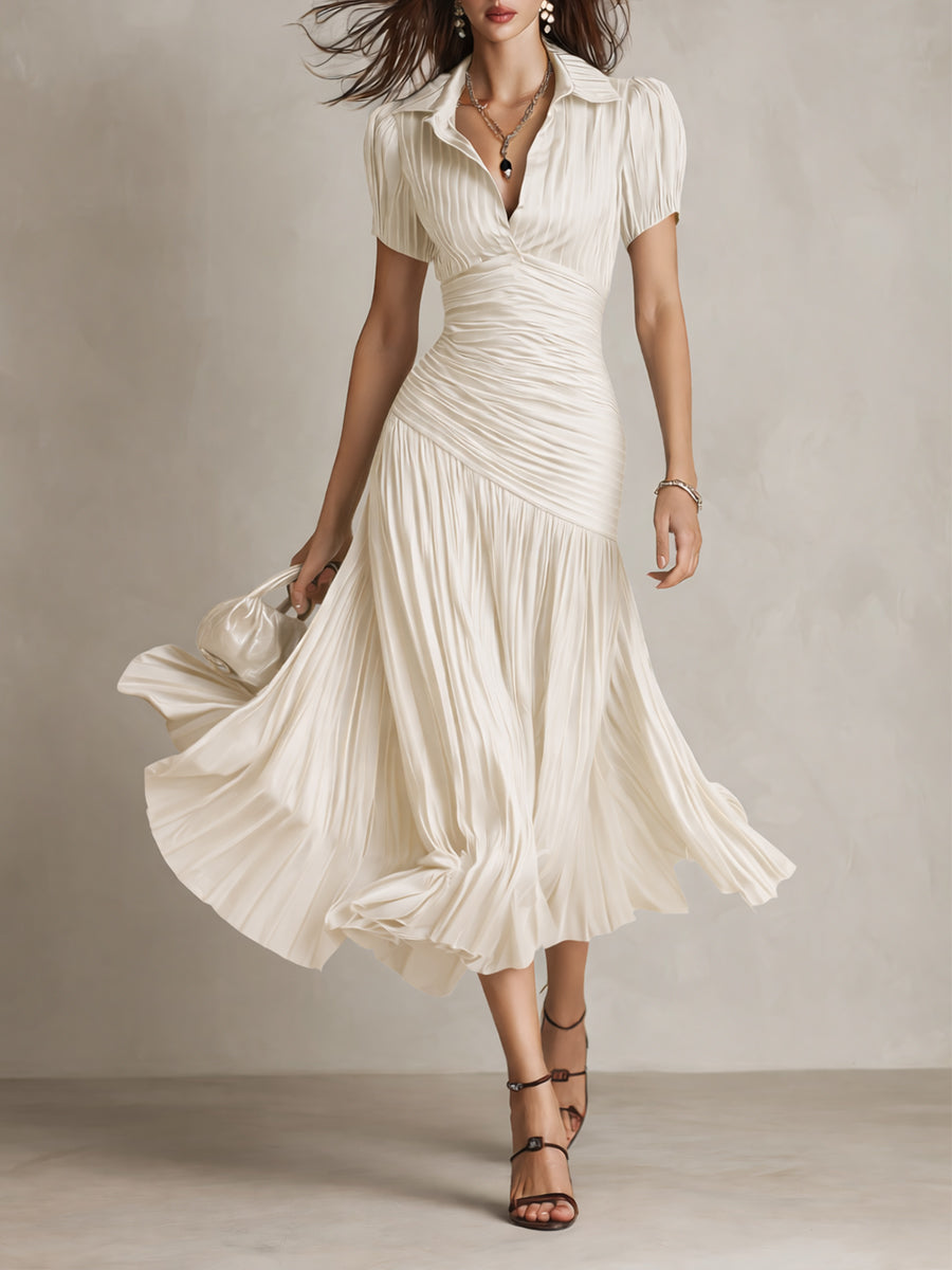 Adriana ∙ Robe midi satinée à rayures rétro