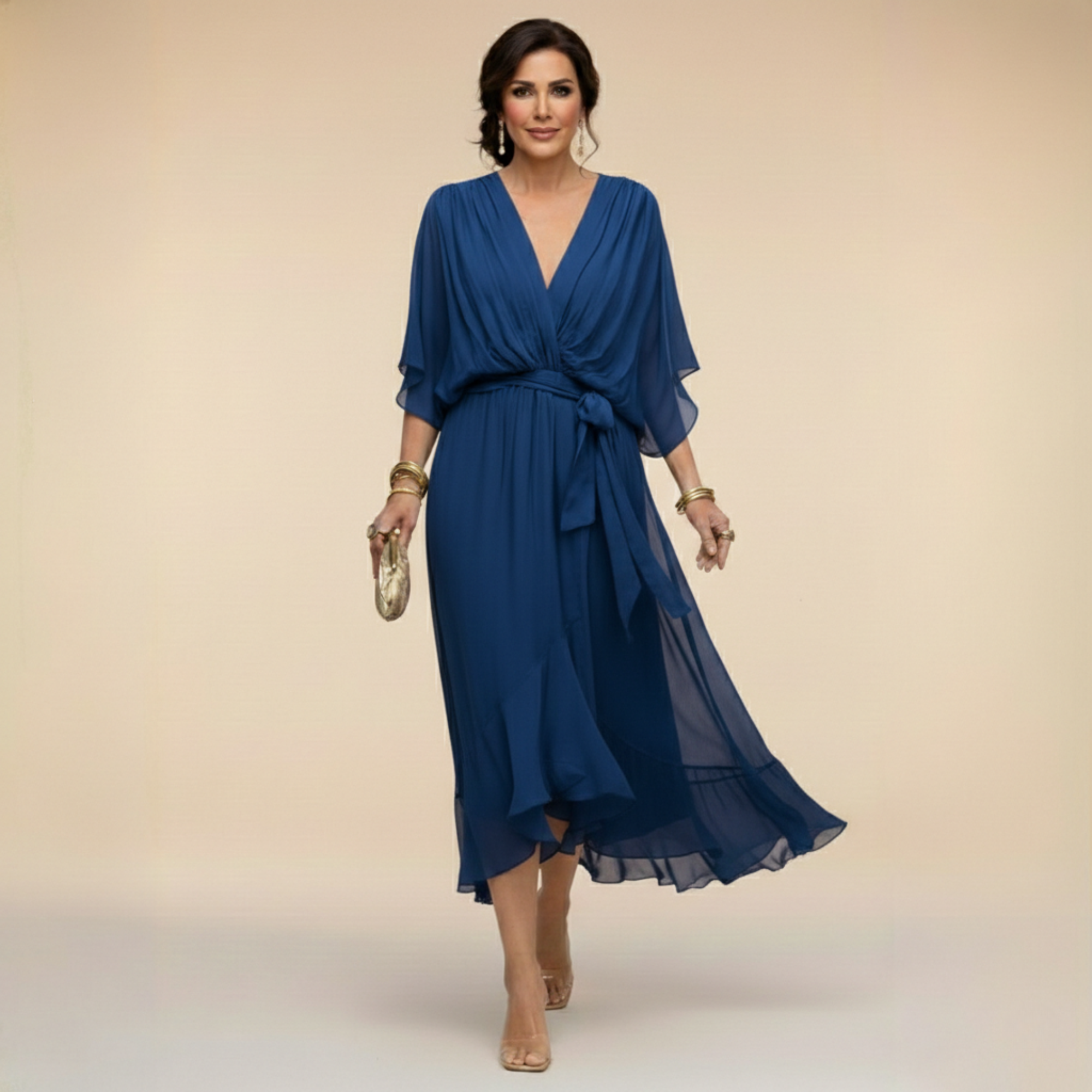 MARTA™ | ROBE EN CHIFFON AVEC COL EN V