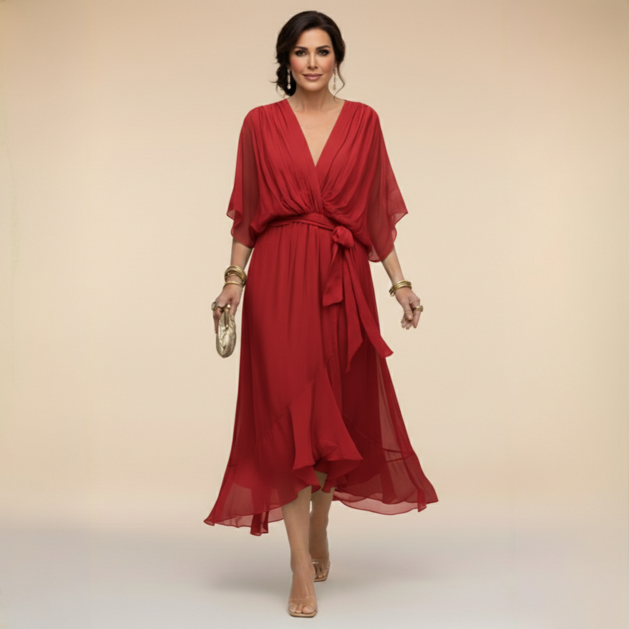 MARTA™ | ROBE EN CHIFFON AVEC COL EN V