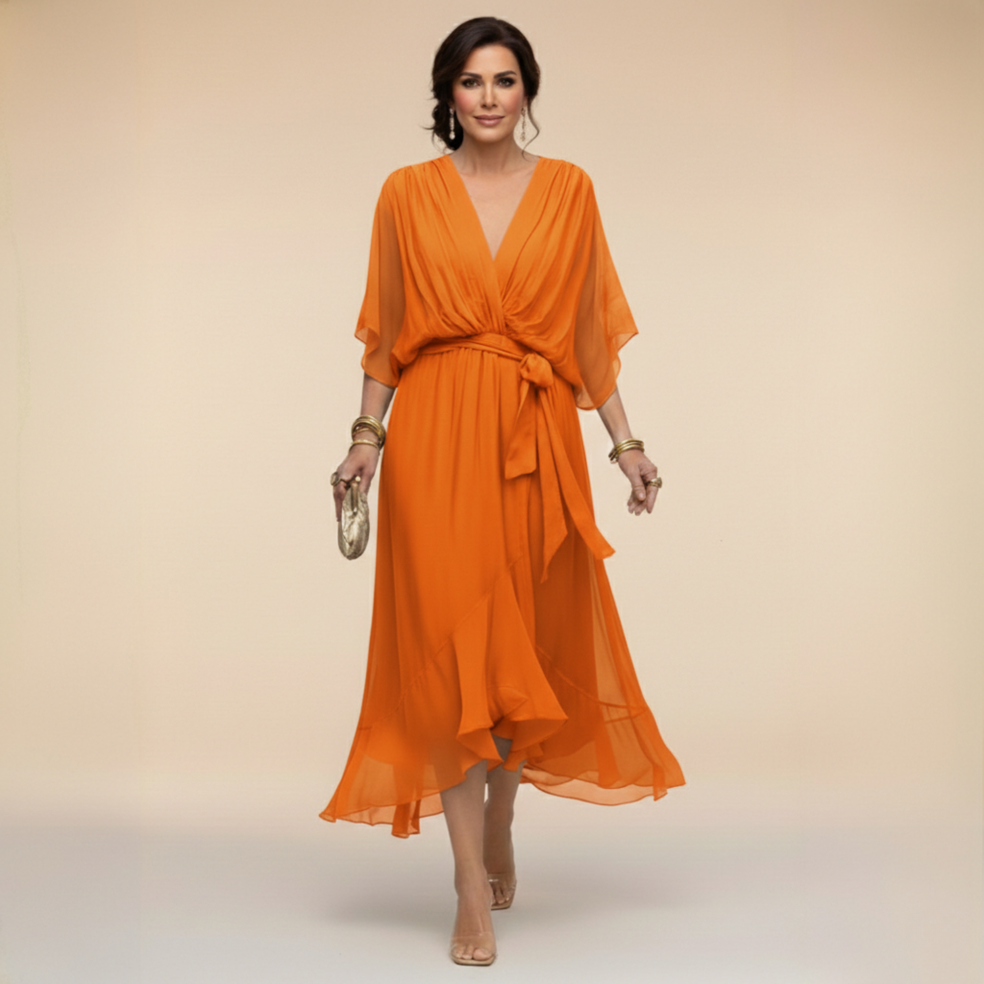 MARTA™ | ROBE EN CHIFFON AVEC COL EN V