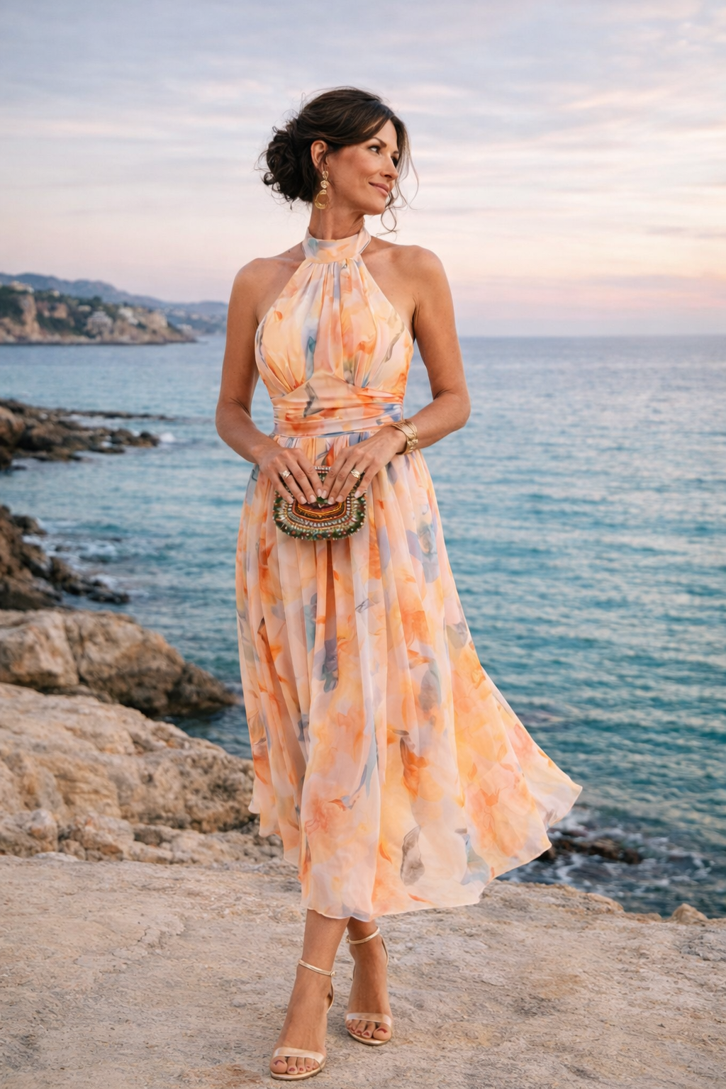 Aurora | Robe à décolleté Halter et Imprimé Aquarelle