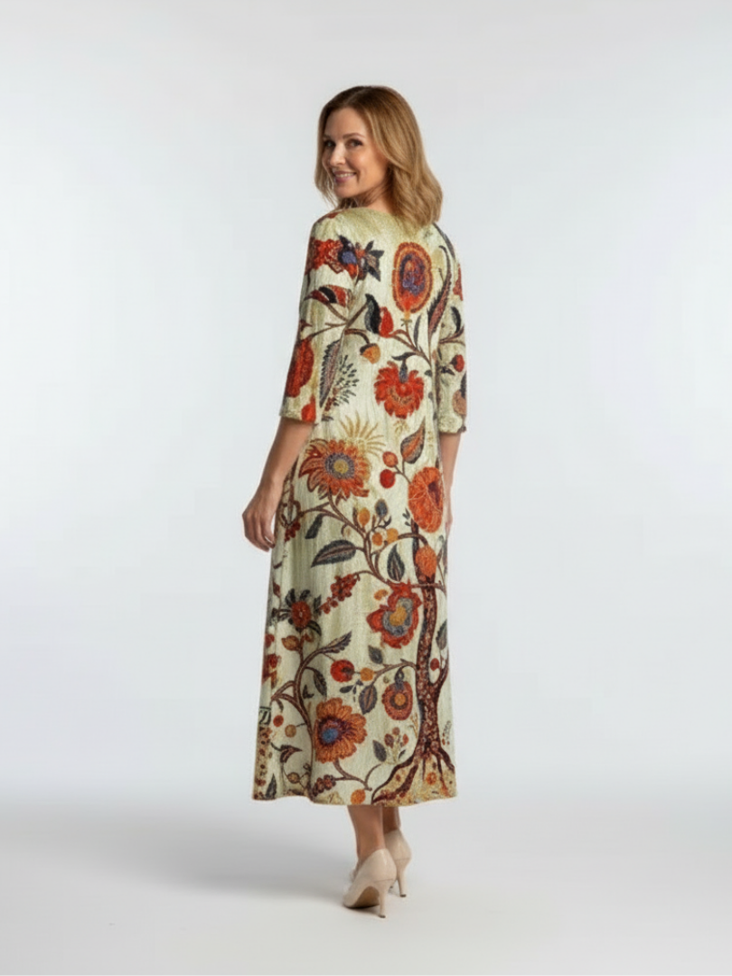 Corisande | Robe Midi à Fleurs à Manches Longues en V