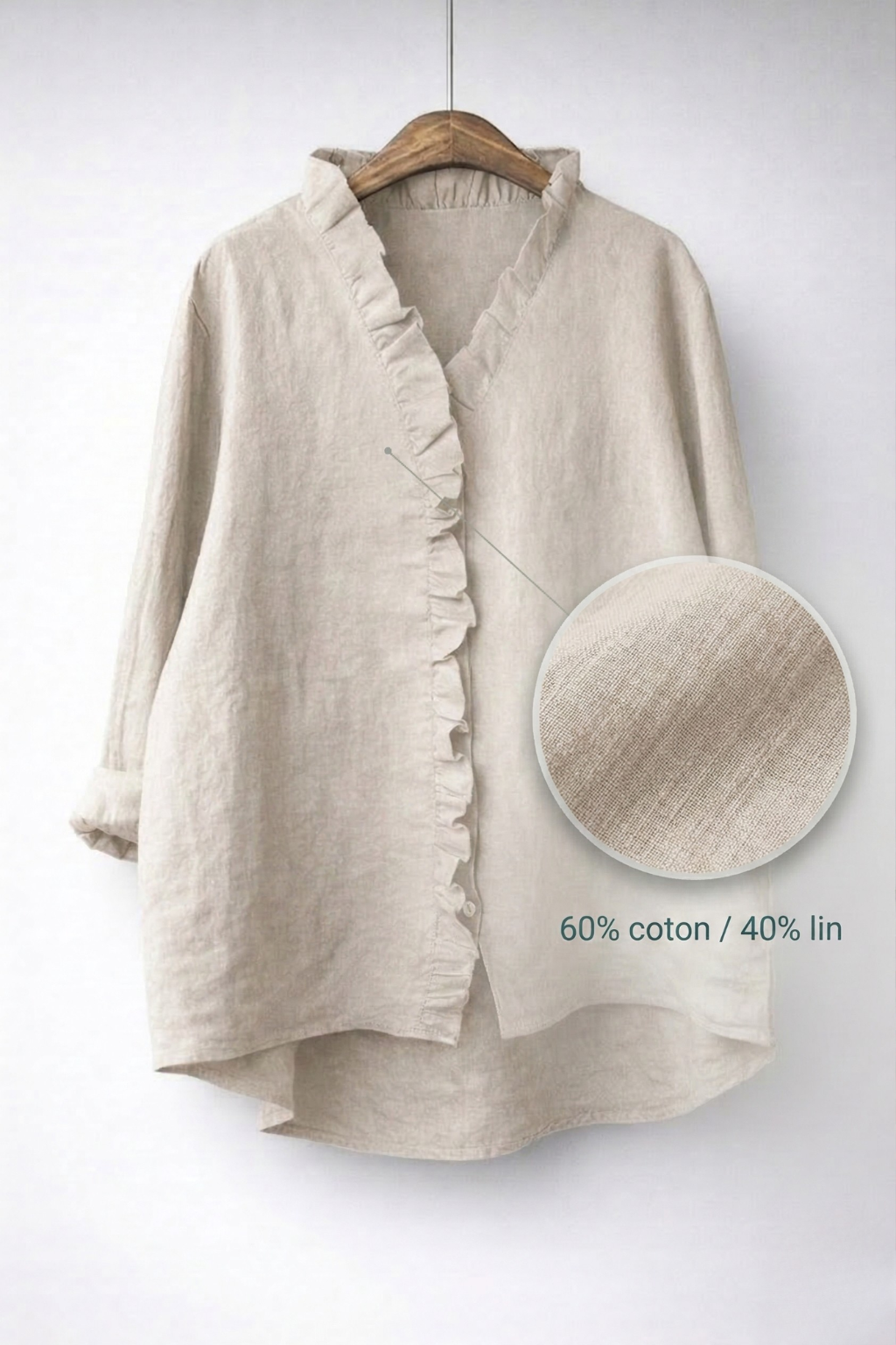 Sanelle | Chemise Élégante à Volants en Coton et Lin